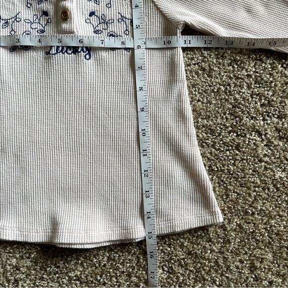 Lucky Brand Waffle Knit Top Toddler Girls 3T Pink Embroidered Long Sleeve Henley - Picture 8 of 10